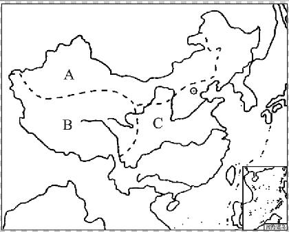 下图为"我国三大自然区",据图完成1～2题.