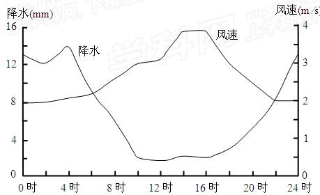 图11示意某地降水,风速的日变化.读图,完成下面试题.