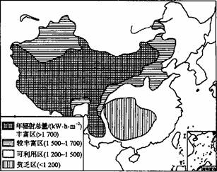 读"中国太阳年辐射总量的分布图,回答下列问题.